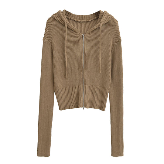 Damen lässiger Strickzipper mit Kapuze EB