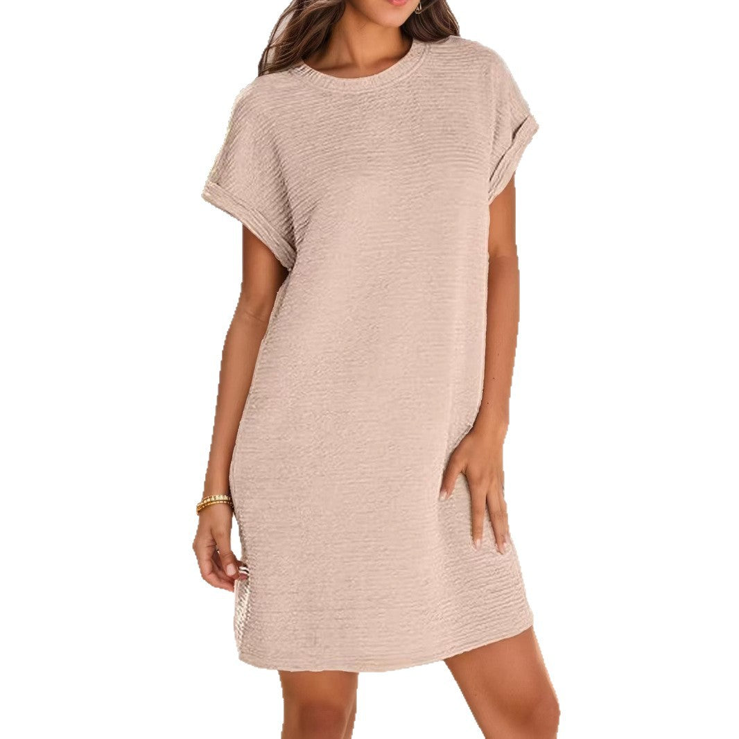 Damen lässiges Minikleid mit strukturiertem Stoff und umschlagbaren Ärmeln EB