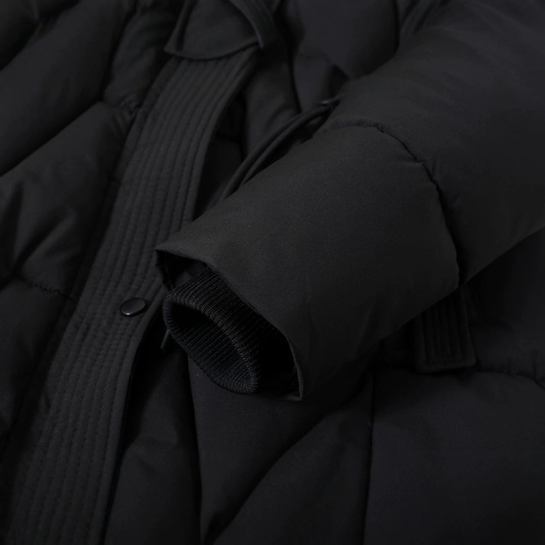 Damen nan langer gesteppter Parka mit voluminöser Kunstfellkapuze und taillierendem Kordelzug EB