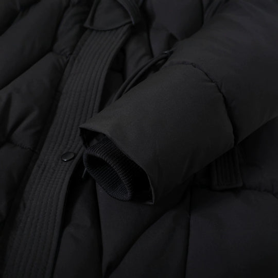 Damen nan langer gesteppter Parka mit voluminöser Kunstfellkapuze und taillierendem Kordelzug EB