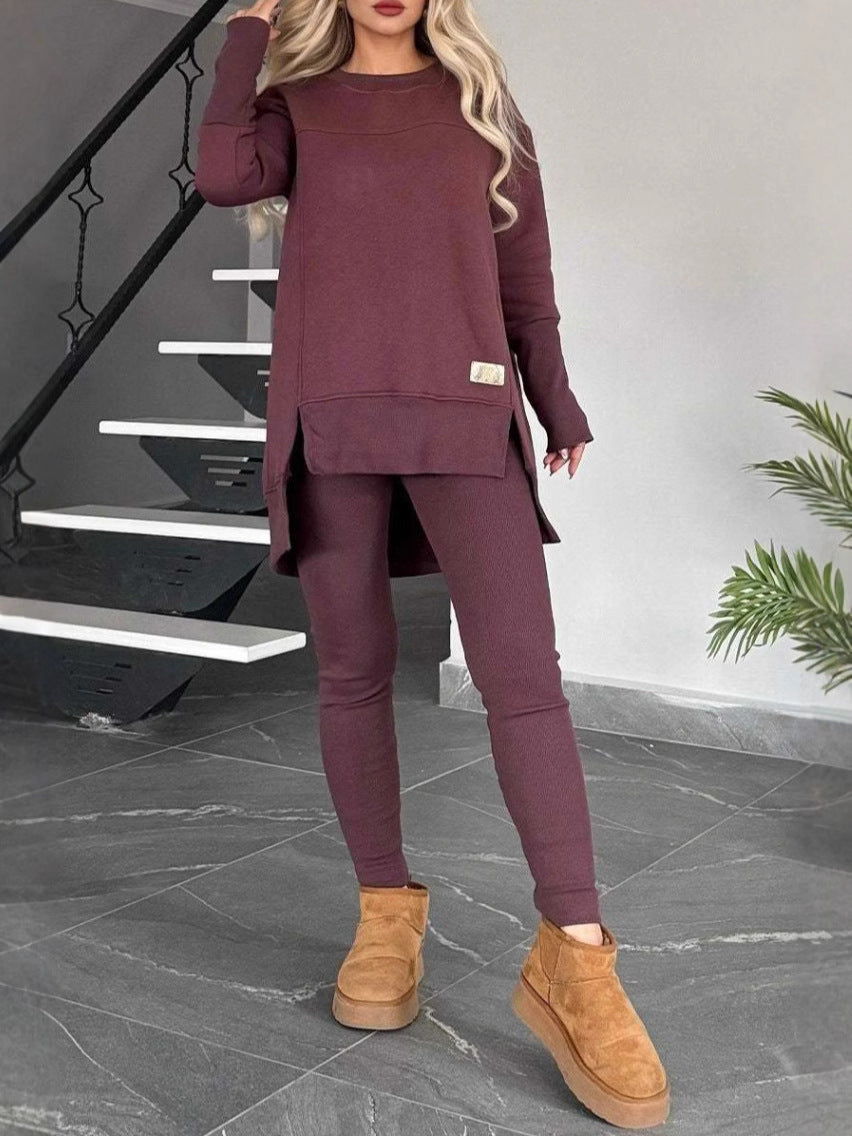 Damen Lässiges Langarm Sweatshirt-Set mit asymmetrischem Schnitt und praktischen Taschen EB