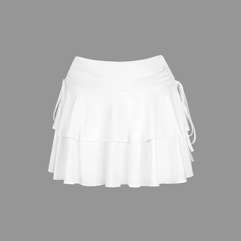 Damen Sportlicher Tennisrock mit Rüschendetails und seitlichen Kordeln EB
