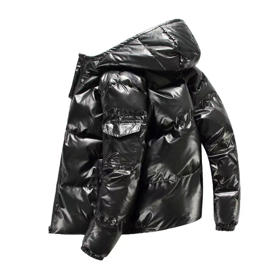 Herren nan glänzende Steppjacke mit Kapuze, wattierter Thermofütterung und wasserabweisender Lackoptik EB