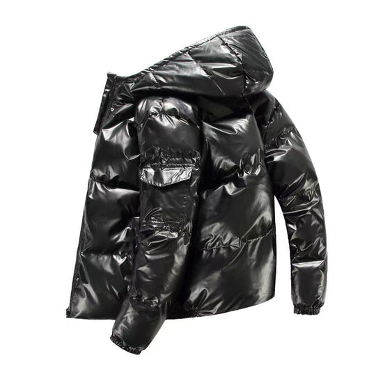 Herren nan glänzende Steppjacke mit Kapuze, wattierter Thermofütterung und wasserabweisender Lackoptik EB