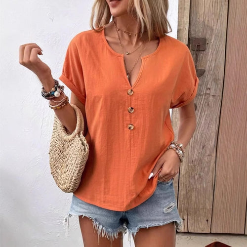 Damen Kurzarm Bluse mit Knopfleiste und lässigem Schnitt EB