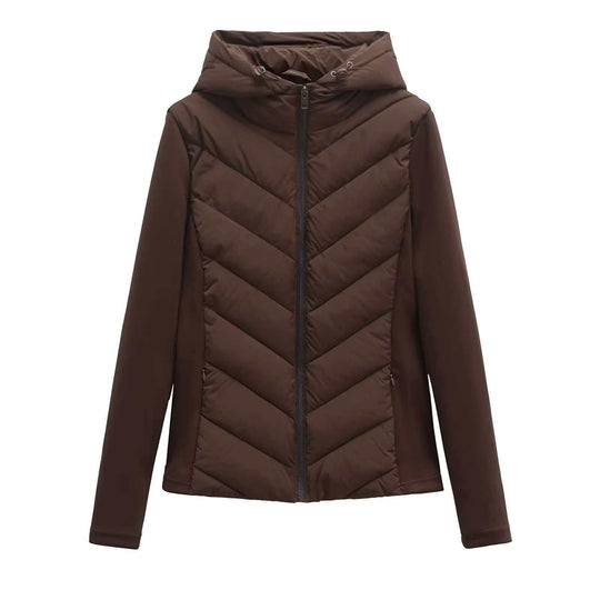 Damen nan gesteppte Kapuzenjacke mit Chevron‑Stepp, Einsätzen aus Softshell und verdecktem Reißverschluss EB