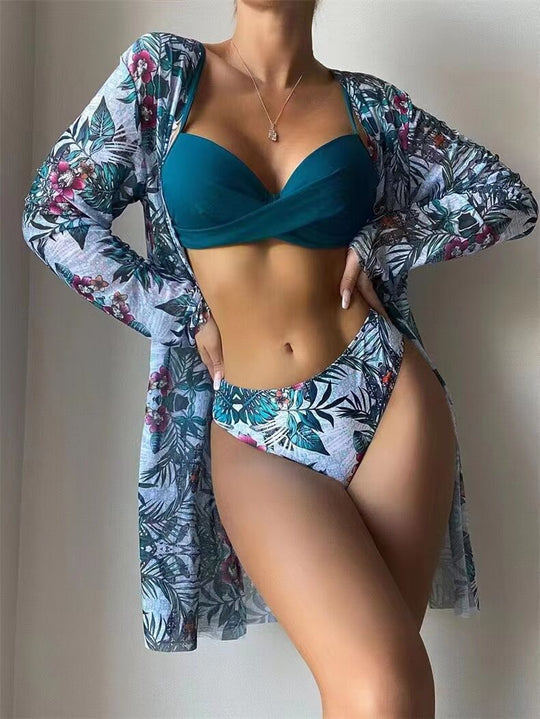 Damen Bikini-Set mit floralem Cover-Up EB