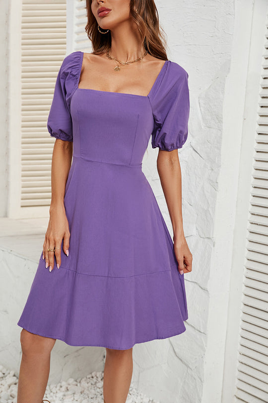 Damen Off-Shoulder Kleid mit Puffärmeln und schwingendem Rock EB