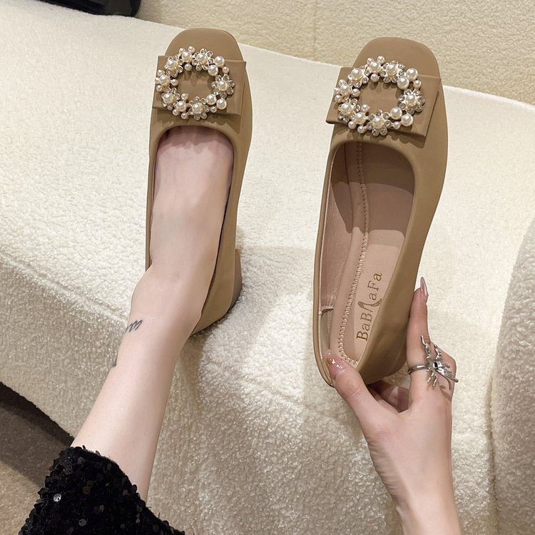 Damen Schicke Ballerinas mit Perlenschmuck EB