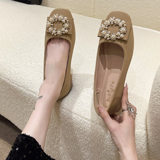 Damen Schicke Ballerinas mit Perlenschmuck EB