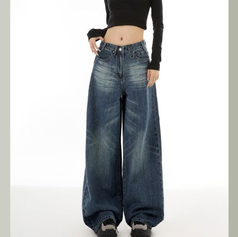Damen Weite Denim-Hose mit lässigem Schnitt und einzigartigen Waschungen EB