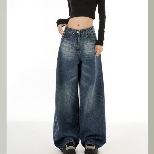 Damen Weite Denim-Hose mit lässigem Schnitt und einzigartigen Waschungen EB