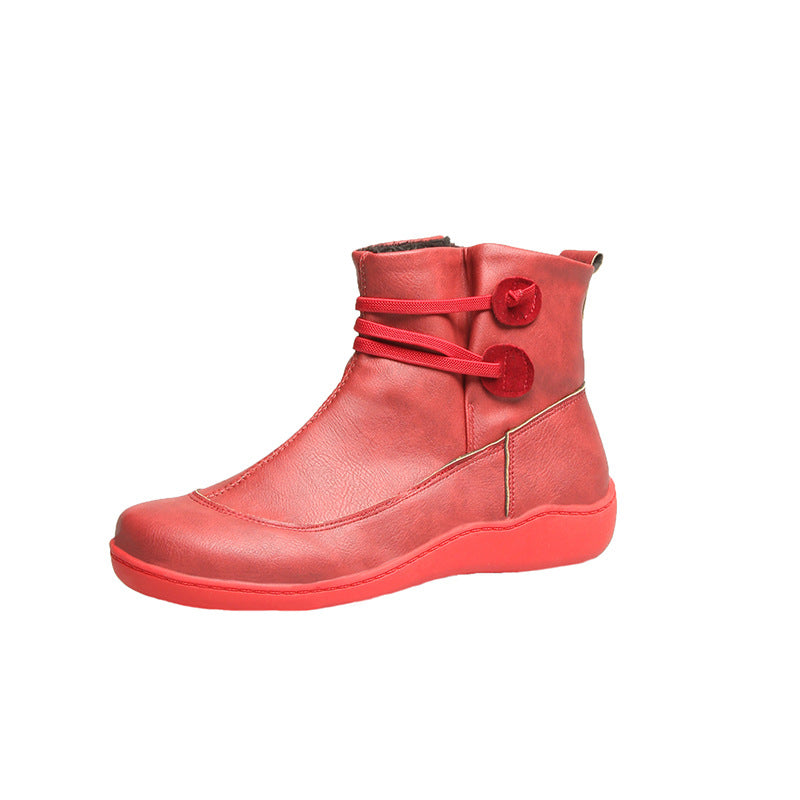 Damen nan gefütterte knöchelhohe Winterstiefelette mit elastischem Zierriemen, dekorativen Knopfdetails und rutschfester Leichtsohle EB