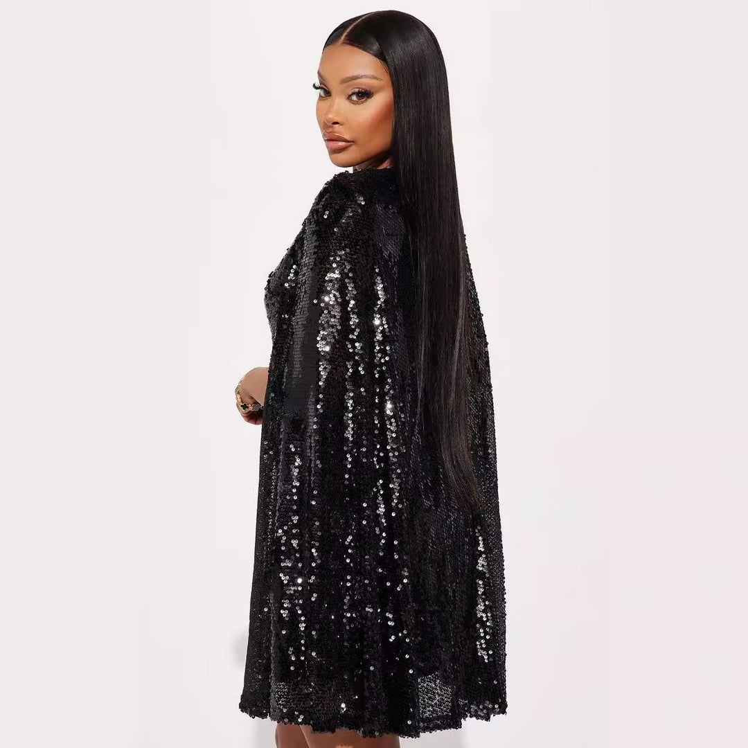 Damen Festliches Paillettenkleid mit capa-ähnlichem Design und elegantem Schnitt EB