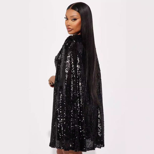 Damen Festliches Paillettenkleid mit capa-ähnlichem Design und elegantem Schnitt EB