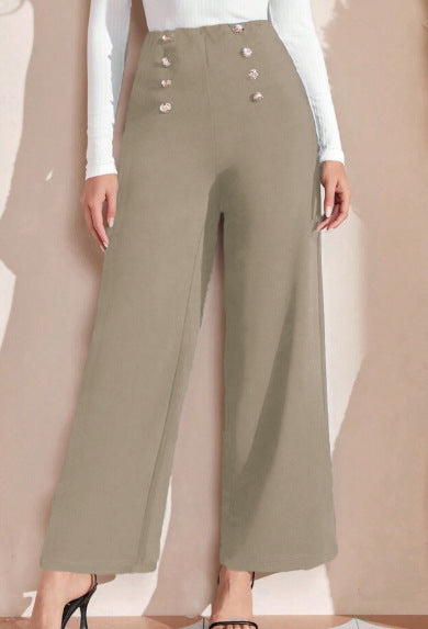 Damen Hochwaisted Weite Hose mit dekorativen Knöpfen EB