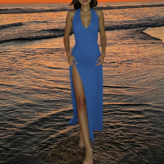 Damen Maxikleid mit sexy Rückenausschnitt und elegantem Schlitz EB