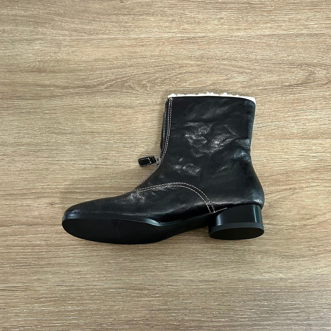 Damen gefütterte Winterstiefel mit modischem Reißverschluss und kuscheligem Kragen EB