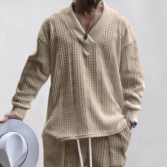 Herren Grobstrickpullover mit V-Ausschnitt und modernem Schnitt EB