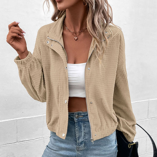 Damen Sweatjacke mit Stehkragen und strukturierter Oberfläche EB