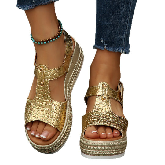 Damen Wedge-Sandalen mit strukturiertem Obermaterial und komfortablem Fußbett EB