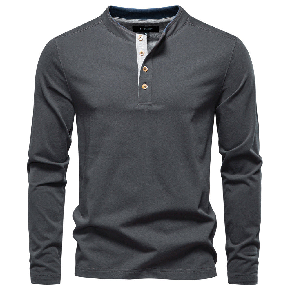 Herren Langarm-Henley-Shirt mit eleganten Druckknöpfen und bequemer Passform EB