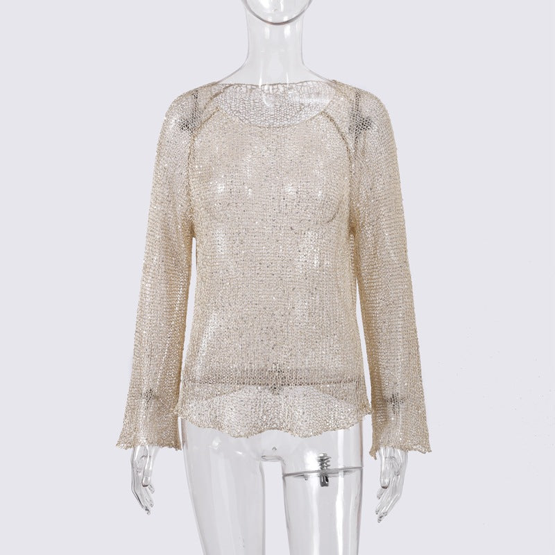 Damen lässiger Knit-Pullover mit transparentem Design EB