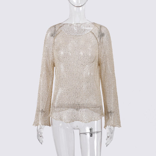 Damen lässiger Knit-Pullover mit transparentem Design EB