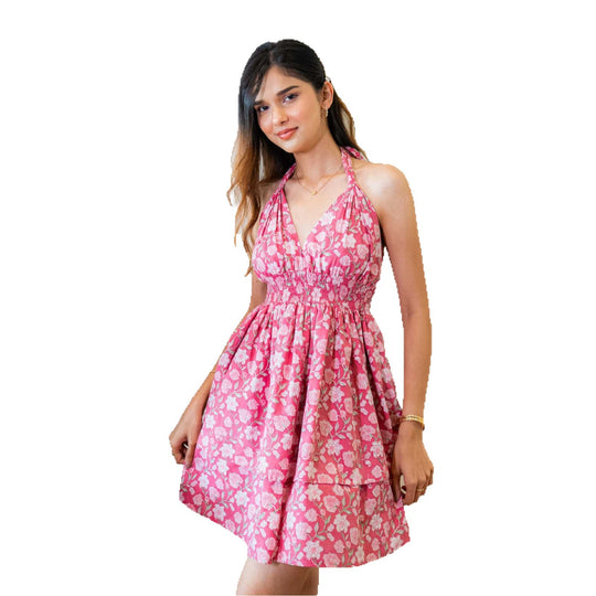 Damen Freizeitkleid mit tiefem V-Ausschnitt und voluminösem Rock EB