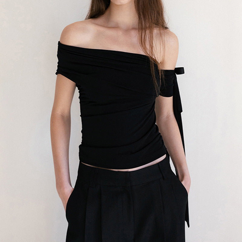 Damen Off-Shoulder Oberteil mit Rüschendetails und transparentem Ärmel EB
