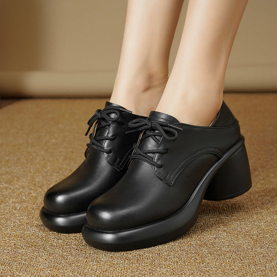 Damen Retro Schnürschuhe mit bequemer Plateausohle EB