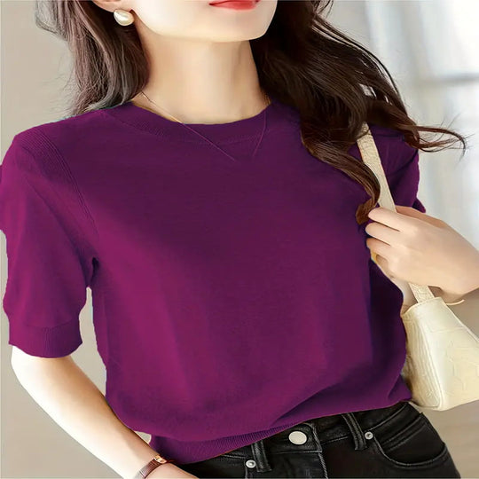 Damen eleganter Kurzarmpullover mit feiner Maschenstruktur und lässigem Schnitt EB