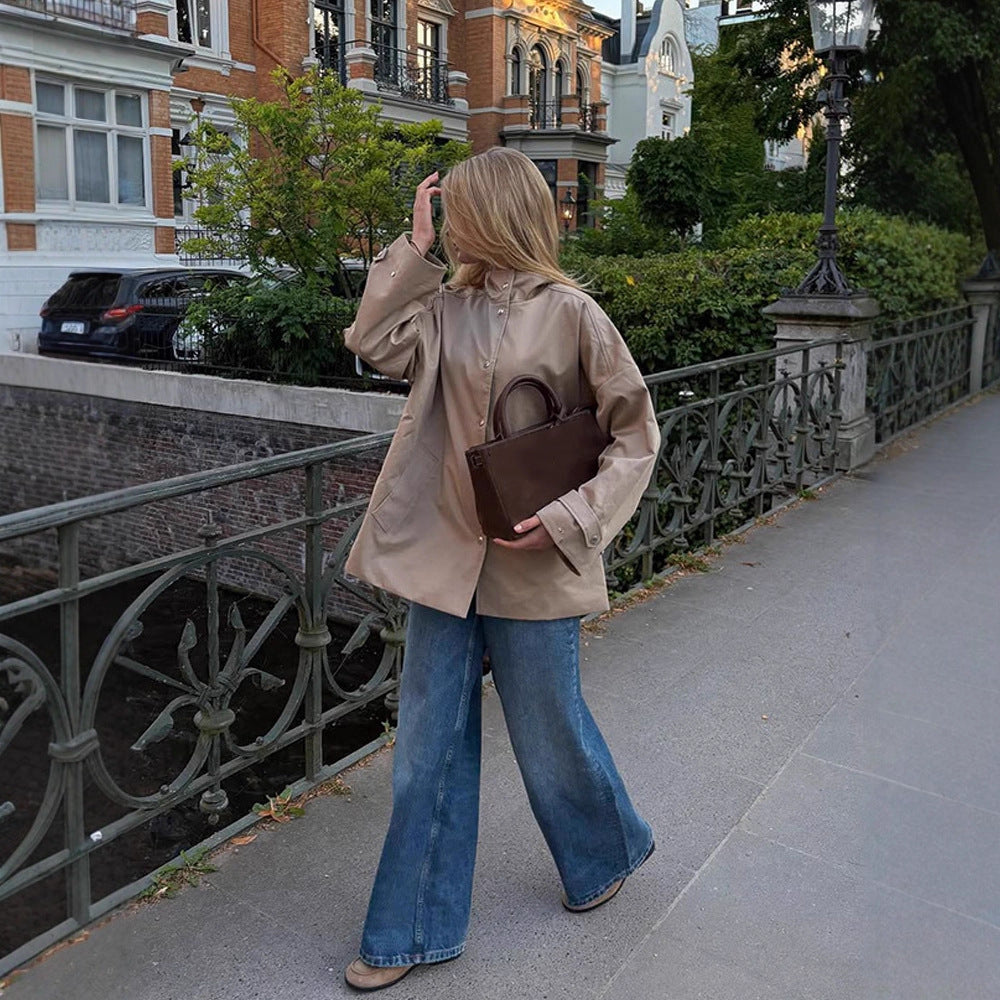 Damen lässige Oversized Jacke mit praktischen Taschen EB
