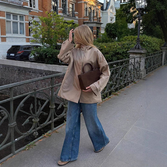 Damen lässige Oversized Jacke mit praktischen Taschen EB