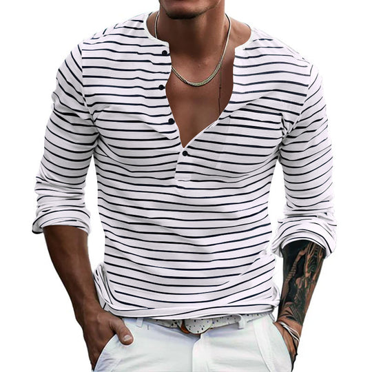 Herren Lässiges Langarmshirt mit dezentem Streifenmuster und Knopfleiste EB