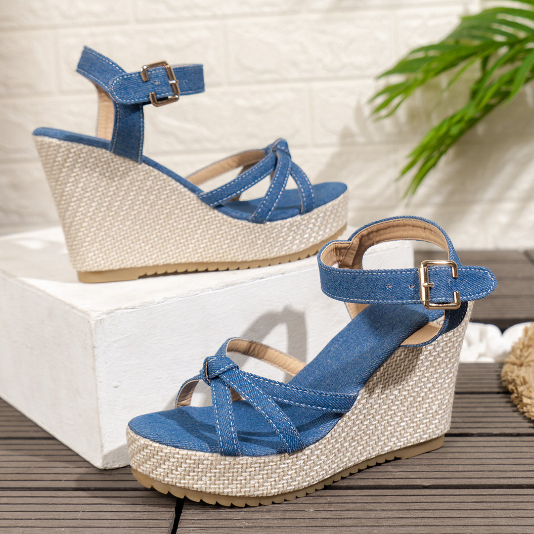 Damen Wedge-Sandalen mit verstellbarem Riemendesign und komfortabler Plattformsohle EB