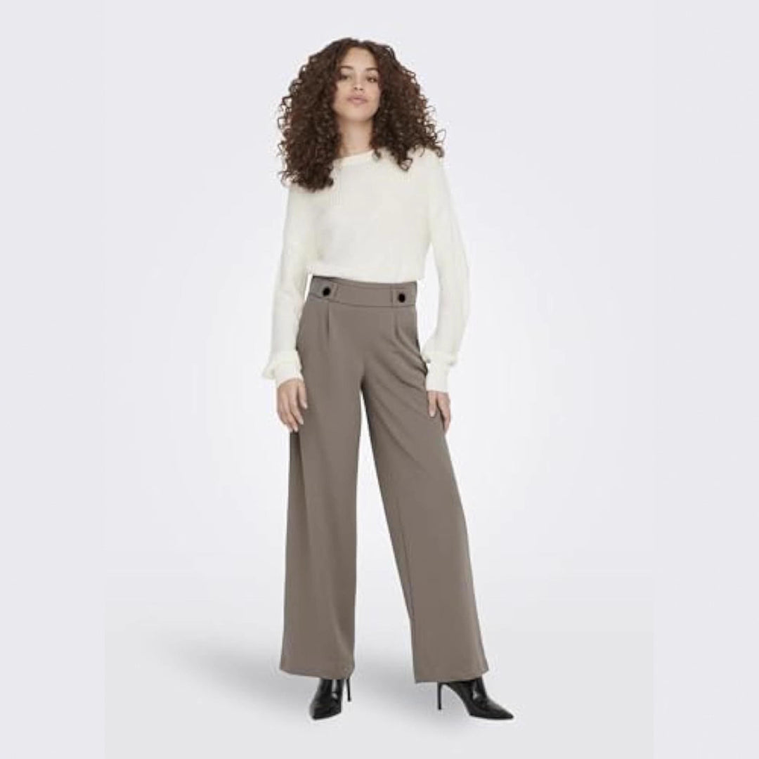 Damen High-Waist Culottehose mit Zierknopf-Bund und weitem Bein EB