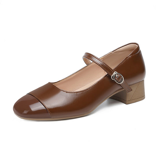 Damen Mary Jane Ballerinas mit verstellbarem Riemen und komfortablem Blockabsatz EB