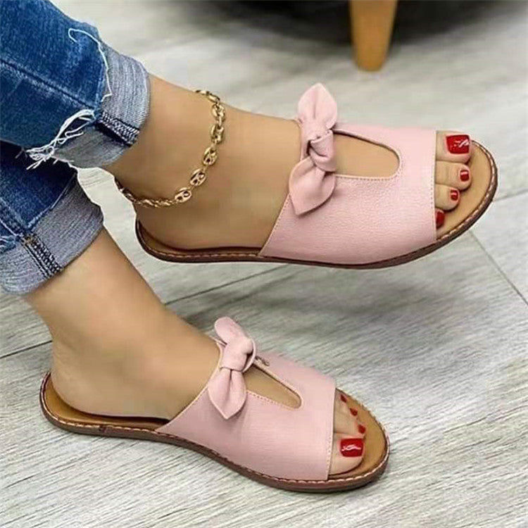 Damen  elegante flache Pantoletten mit Schleifenriemen und gepolsterter Decksohle EB