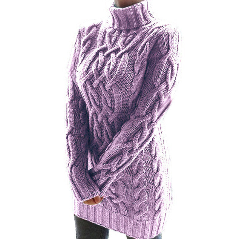 EB | Kabelstrick Rollkragenpullover Lässiger Schnitt Tunika-Länge Pullover