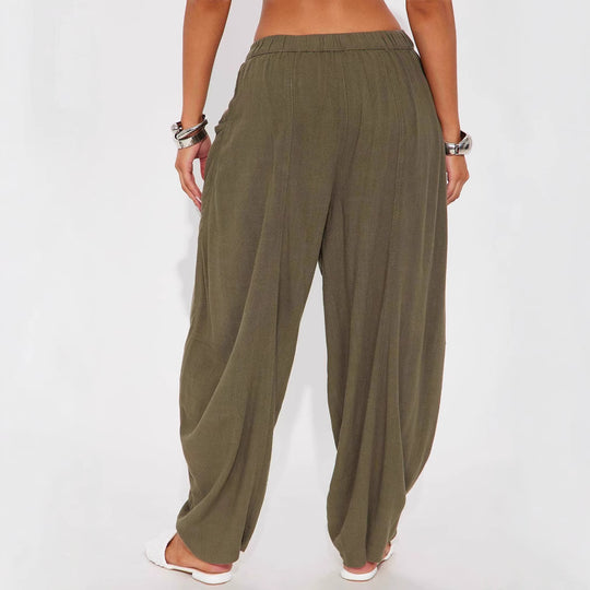 Damen Lässige Weite Stoffhosen mit praktischen Taschen EB