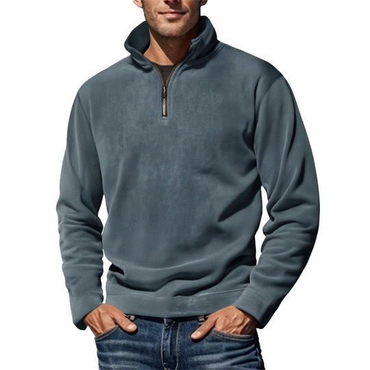 Herren nan Fleece-Halbzippullover mit Stehkragen und Rippbündchen EB
