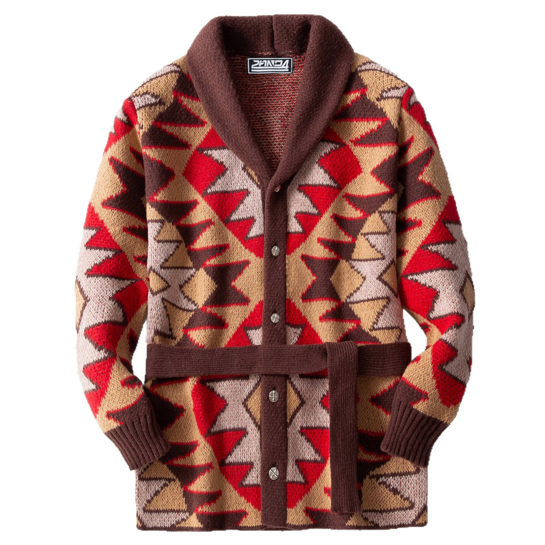 Damen Strickjacke mit geometrischem Muster und breitem Kragen EB