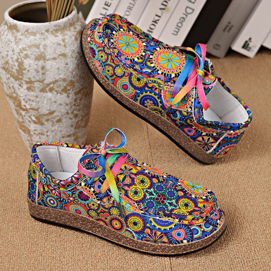 Damen Freizeit-Slipper mit buntem Musterdruck EB
