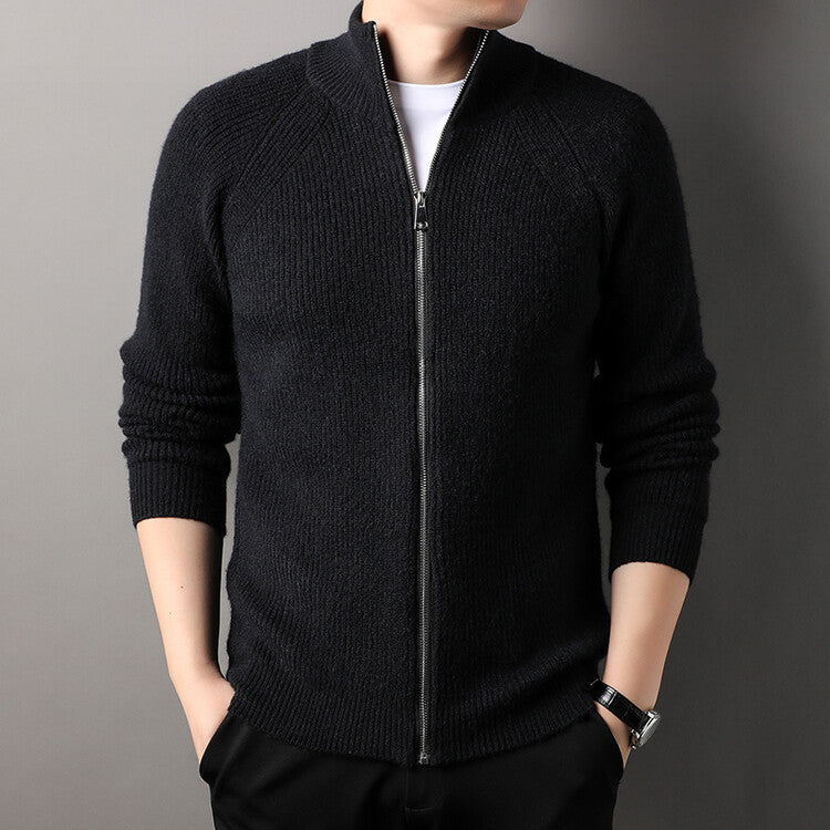 Herren Strickjacke mit hohem Kragen und unauffälligem Reißverschluss EB