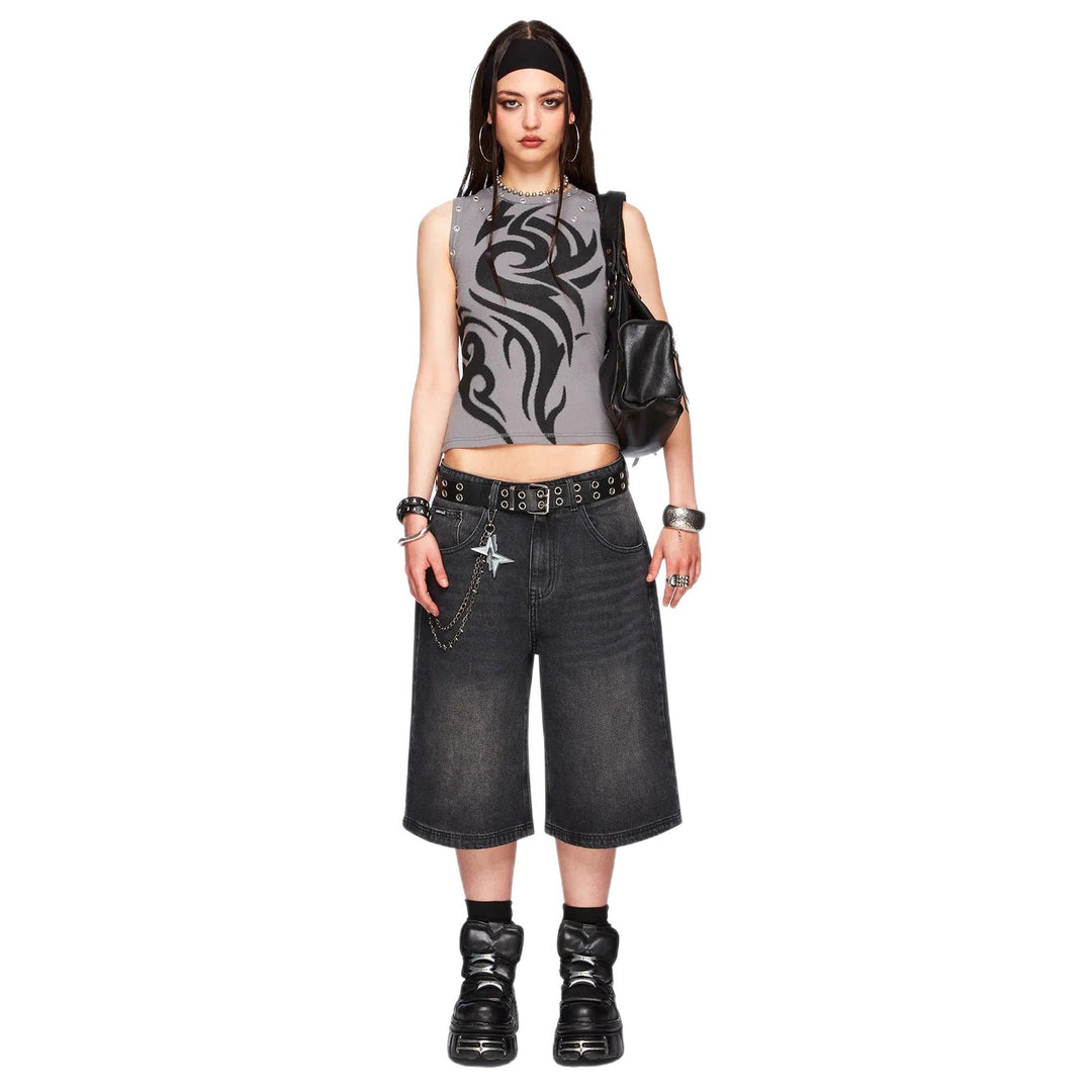 Damen Figurbetontes Top mit grafischem Design EB