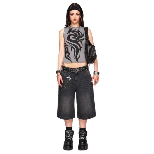 Damen Figurbetontes Top mit grafischem Design EB