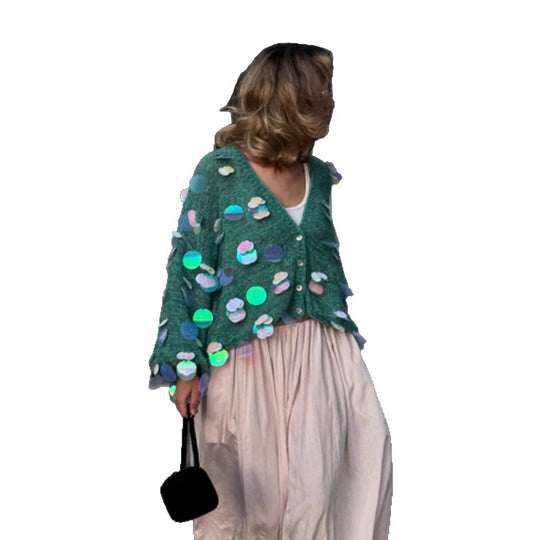 Damen Flauschiger Cardigan mit holografischen Akzenten EB