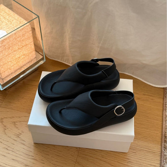 Damen Komfortable Zehentrenner-Sandalen mit modischem Riemen und ergonomischem Fußbett EB