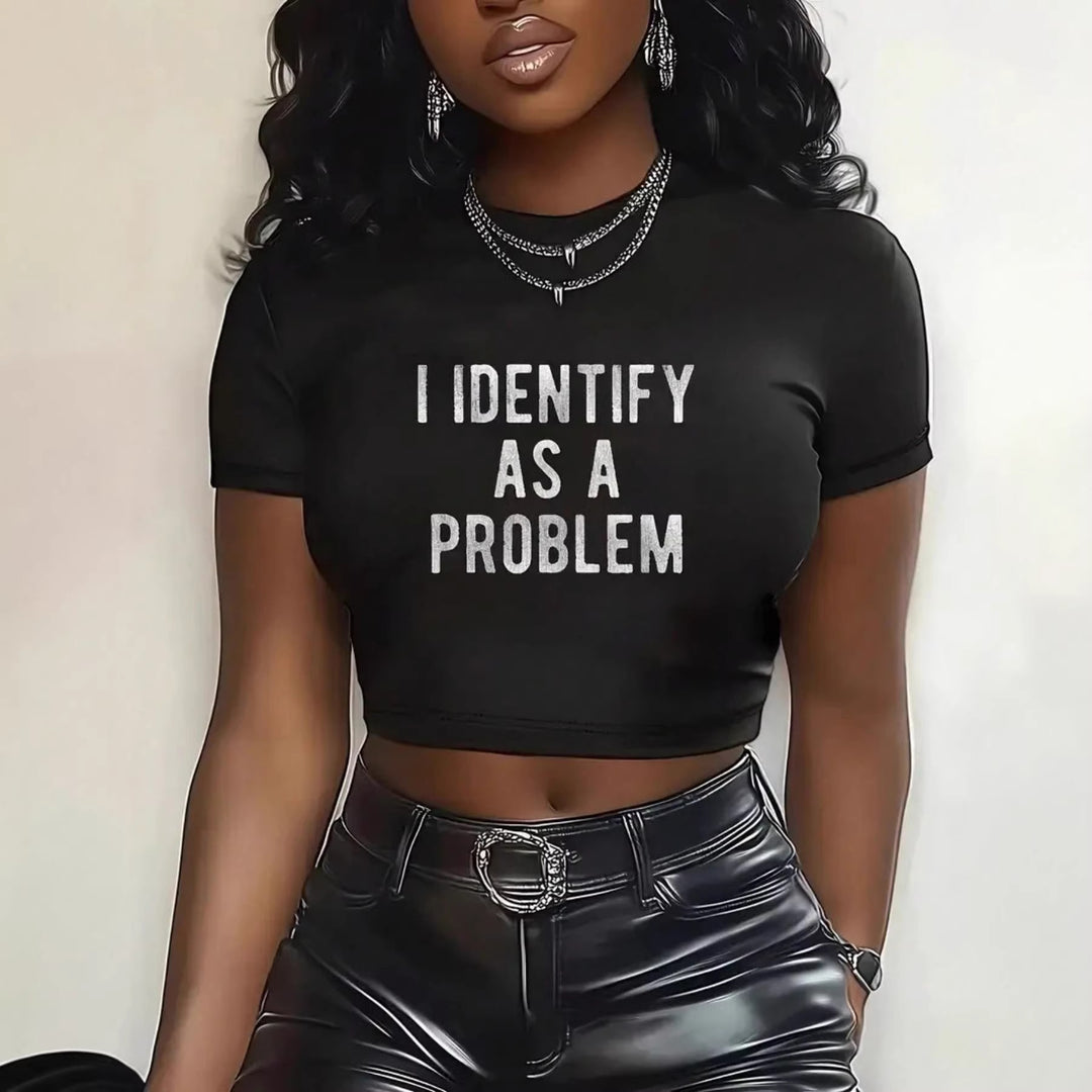 Damen Crop-T-Shirt mit kreativem Spruch und modernem Schnitt EB